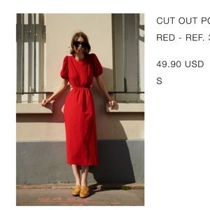 ZARA NEW CUT OUT POPLIN MIDI DRESS WITH TIES RED 100% COTTON S